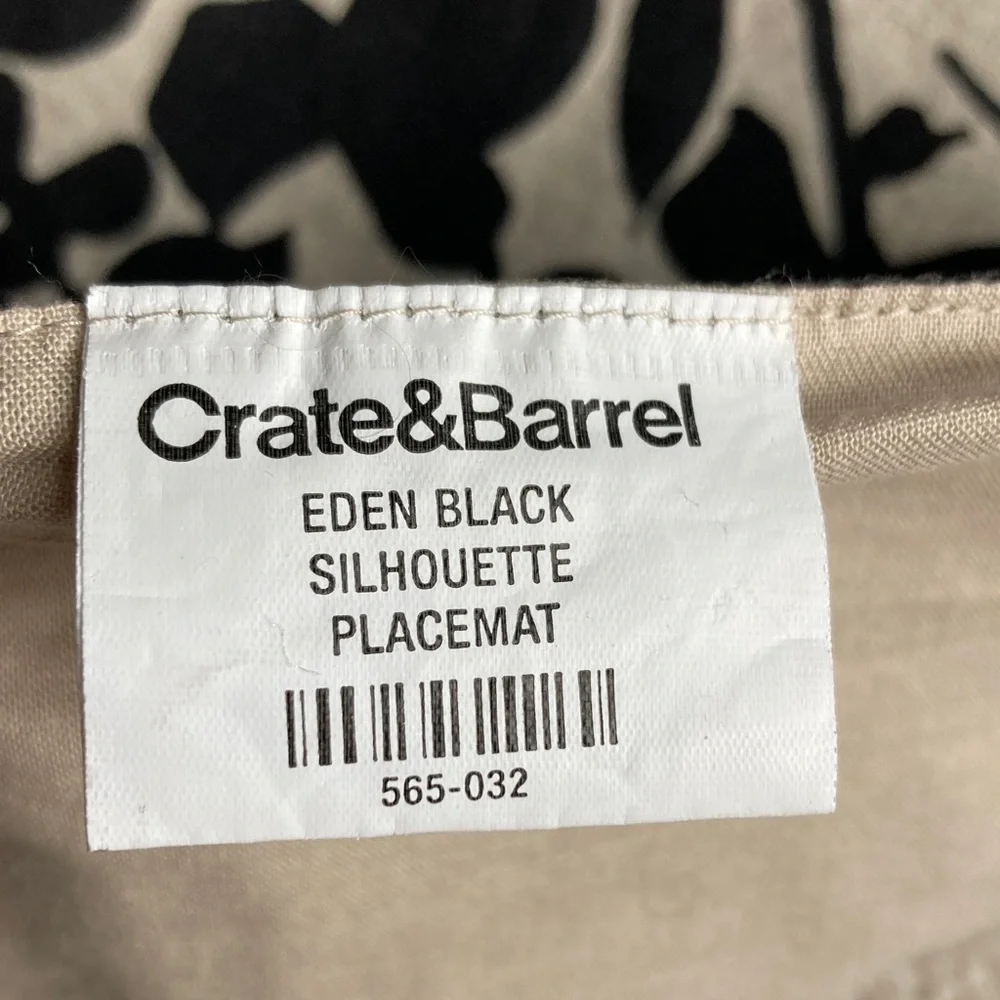 Crate&Barrel eden black silhouette set of table runner, placemats and napkins
